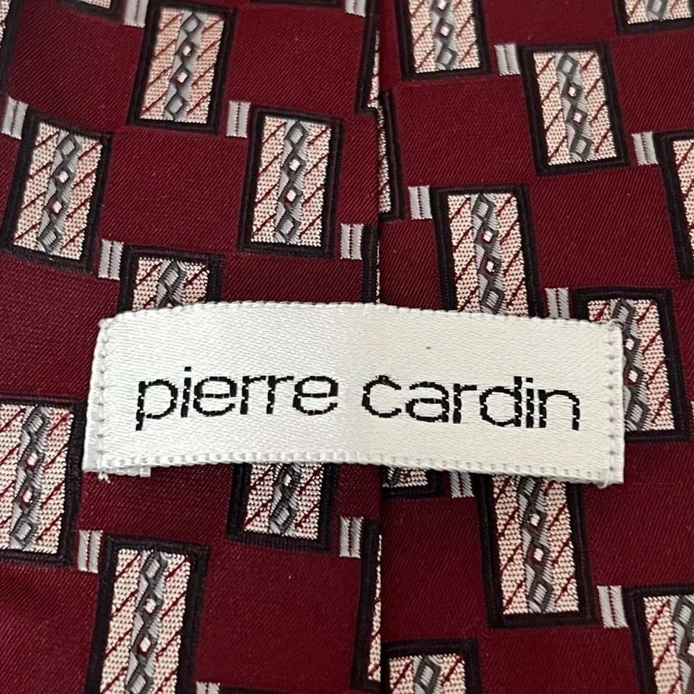 Pierre Cardin Embroidered All Silk‎ Designer Tie Maroon Geometric Retro US-Made